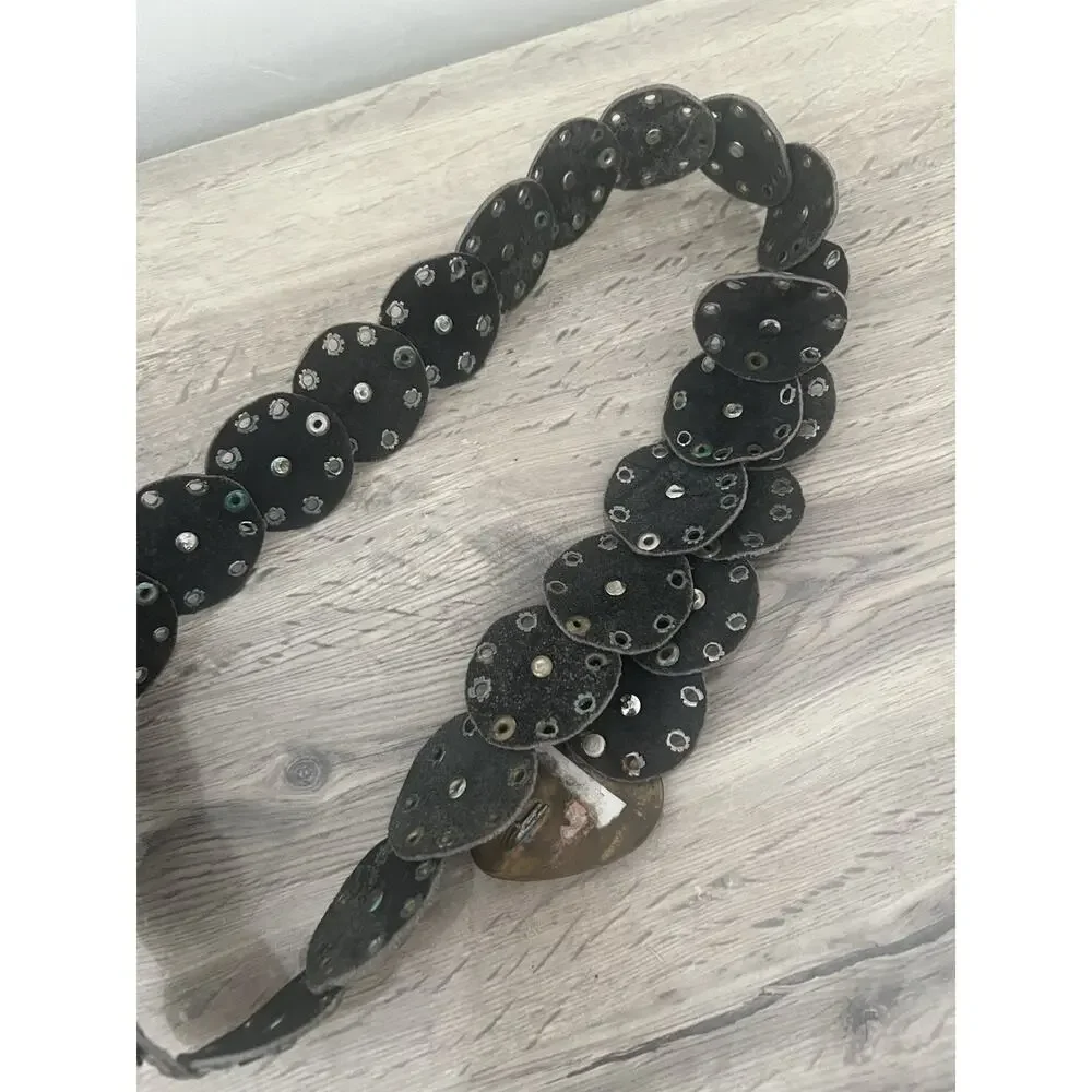 Putcuku Disc Belt Black Leather Heart Concha Metal Bohemian Western